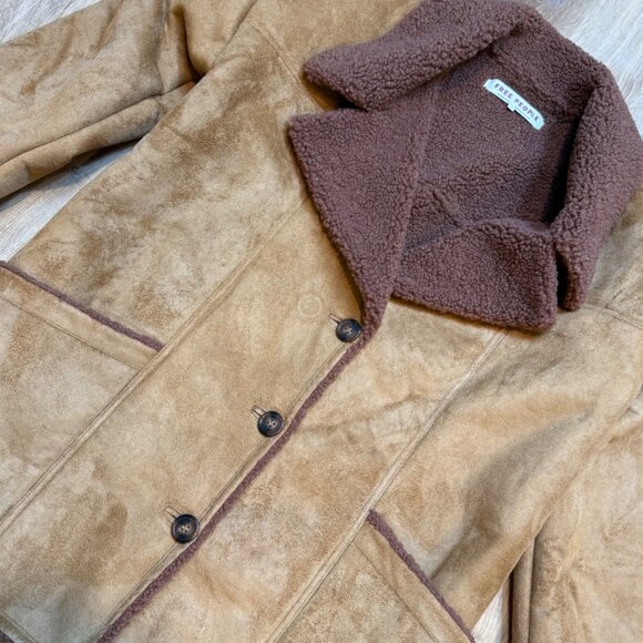 Free People Diogo Brown Suede Warm Short Faux Fur Coat Womens Size Small M - Picture 2 of 6